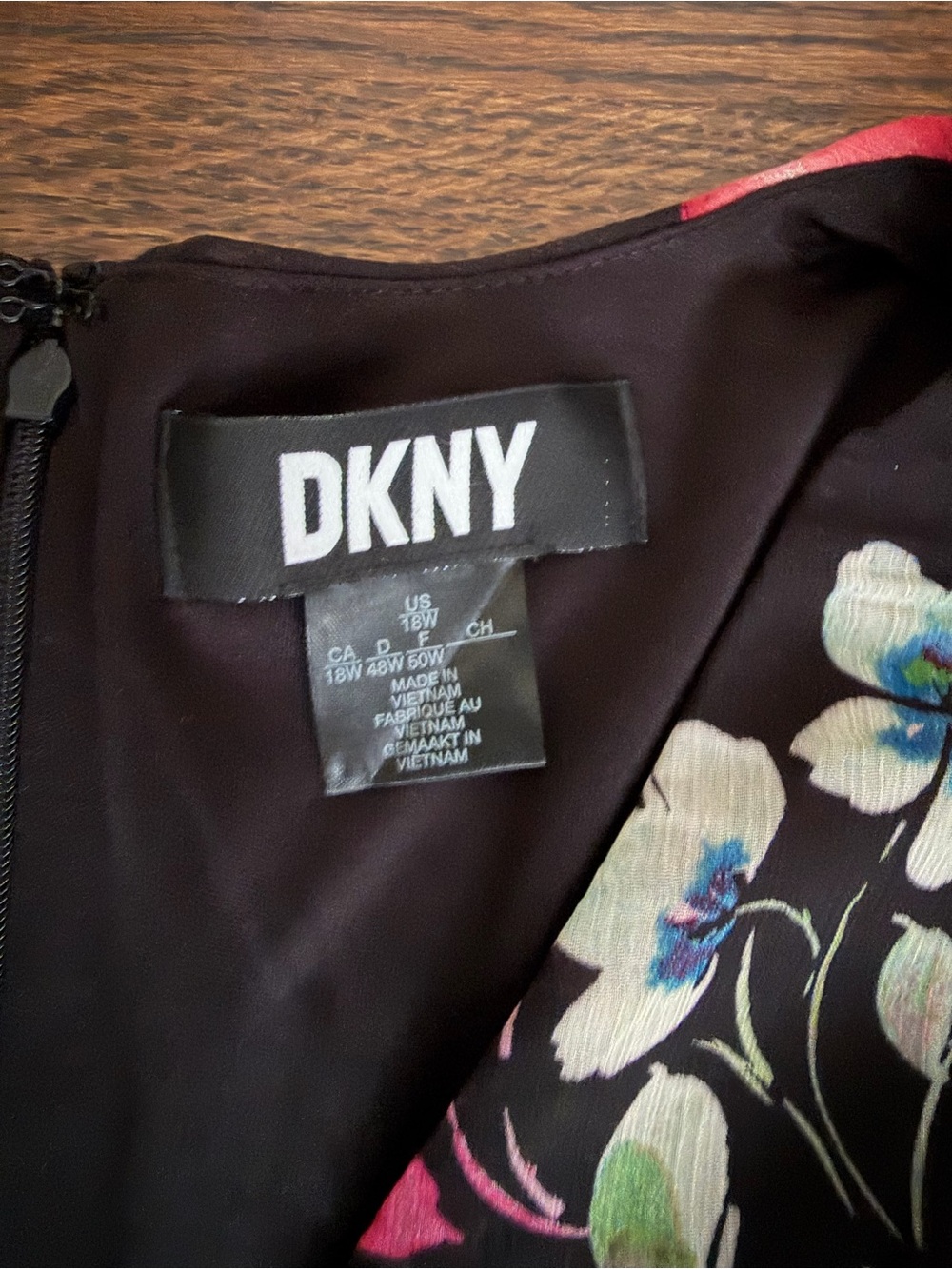 DKNY Black Floral Dress with Pink & Blue Flowers - Picture 3 of 7